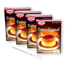 Dr. Oetker Creme Caramel with Caramel Sauce Dessert Mix 3.7 Oz.X 4 Pkgs w Whisk