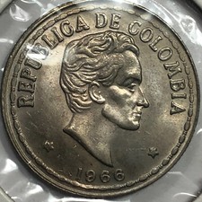 1966 Columbia Uncirculated Five Centavos Foreign Coin #1739