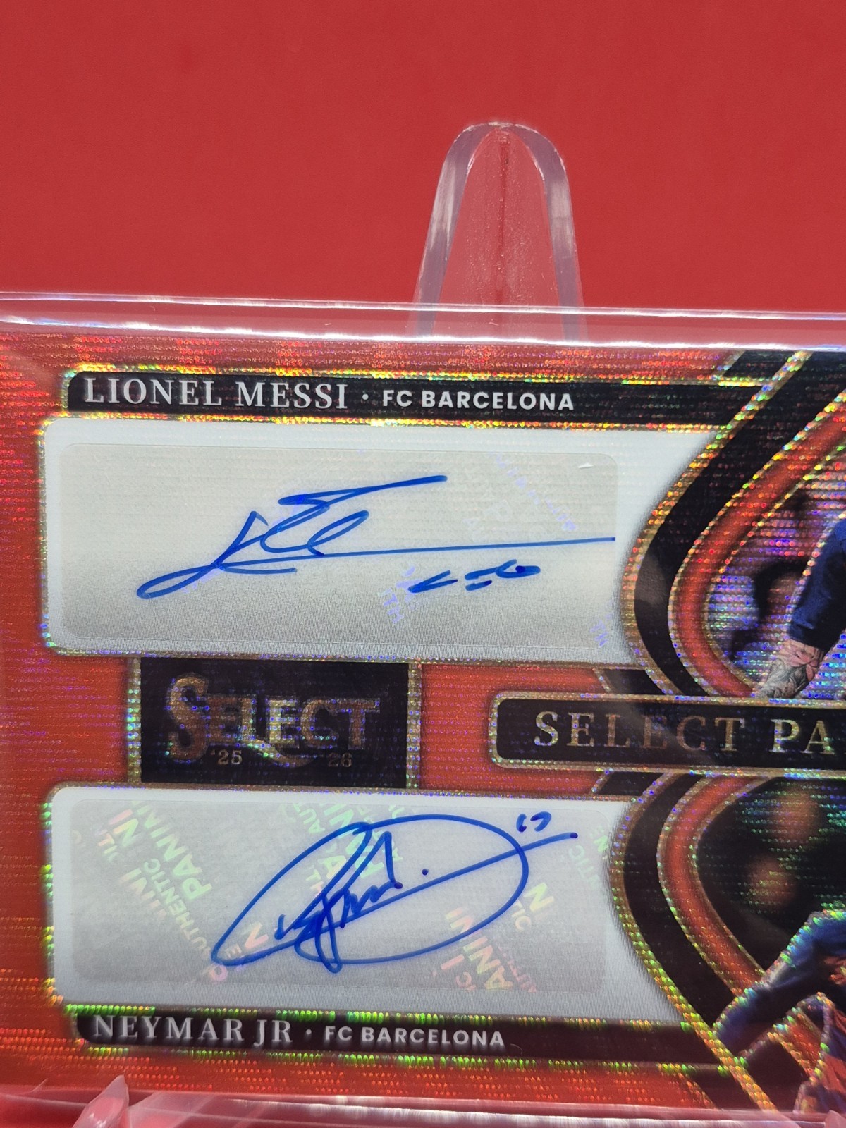 2025-26 Select La Liga Lionel Messi Auto Neymar Autograph Barcelona Red Wave view 3