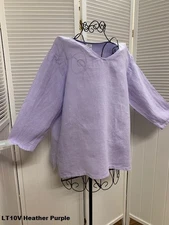 LT10V Purple Heather XLarge NWT Match Point Linen Shirt Blouse VNeck Pull Over