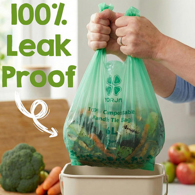 1.6 Gallon Tie Handles Compost Trash Bags 120 Food Scrap Bags, Compostable Ki...