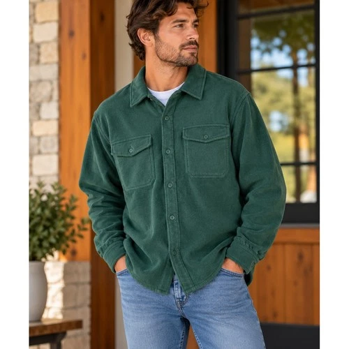 Lazer Mens Deep Emerald Green Fleece Shacket Button Front ML71219 New L - product listing photo