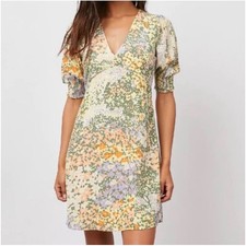 Rails Roma Gardenia Spring Floral Puff Sleeve V Neck Mini Dress - S