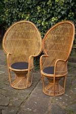Full Size Stunning Vintage Rattan Peacock Chairs with Pads