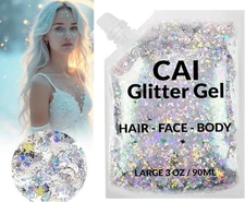 Face Body & Hair Glitter Gel for Girls Women 3oz Moon Stars Holographic Silver