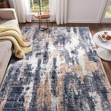 5x7 Area Rugs for Living Room, Machine Blue/Brown 5' x 7' Rectangular 