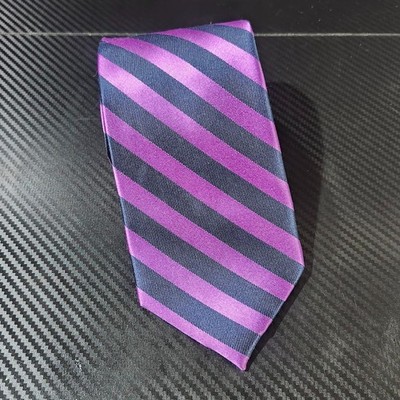 Paul Frederick Purple/Black Diagonal Striped 100% Silk Repp Tie