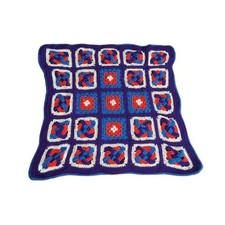 Handmade Crochet Granny Square Afghan Throw Blanket Purple Blue Pink OOAK Gift
