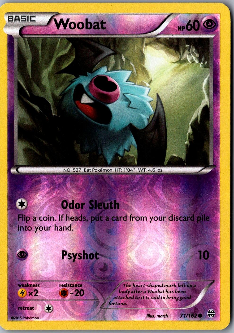 Woobat Reverse Holo 71/162 Common XY BREAKthrough LP Pokemon Card