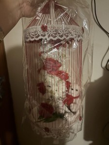 Patriotic Red White Blue Vertical Hanging Thread Birdcage Decoration Fabric Lace