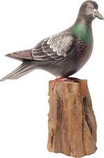 Hand Carved Wooden Home Ornament Sculpture Figurine Rock Pigeon on Tree Stump