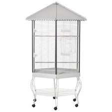 77" Metal Canopy Aviary Flight Bird Cage with Storage for Cockatiel Parrot Large