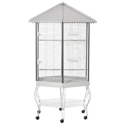 77'' Metal Canopy Aviary Flight Bird Cage with Storage for Cockatiel Parrot Large
