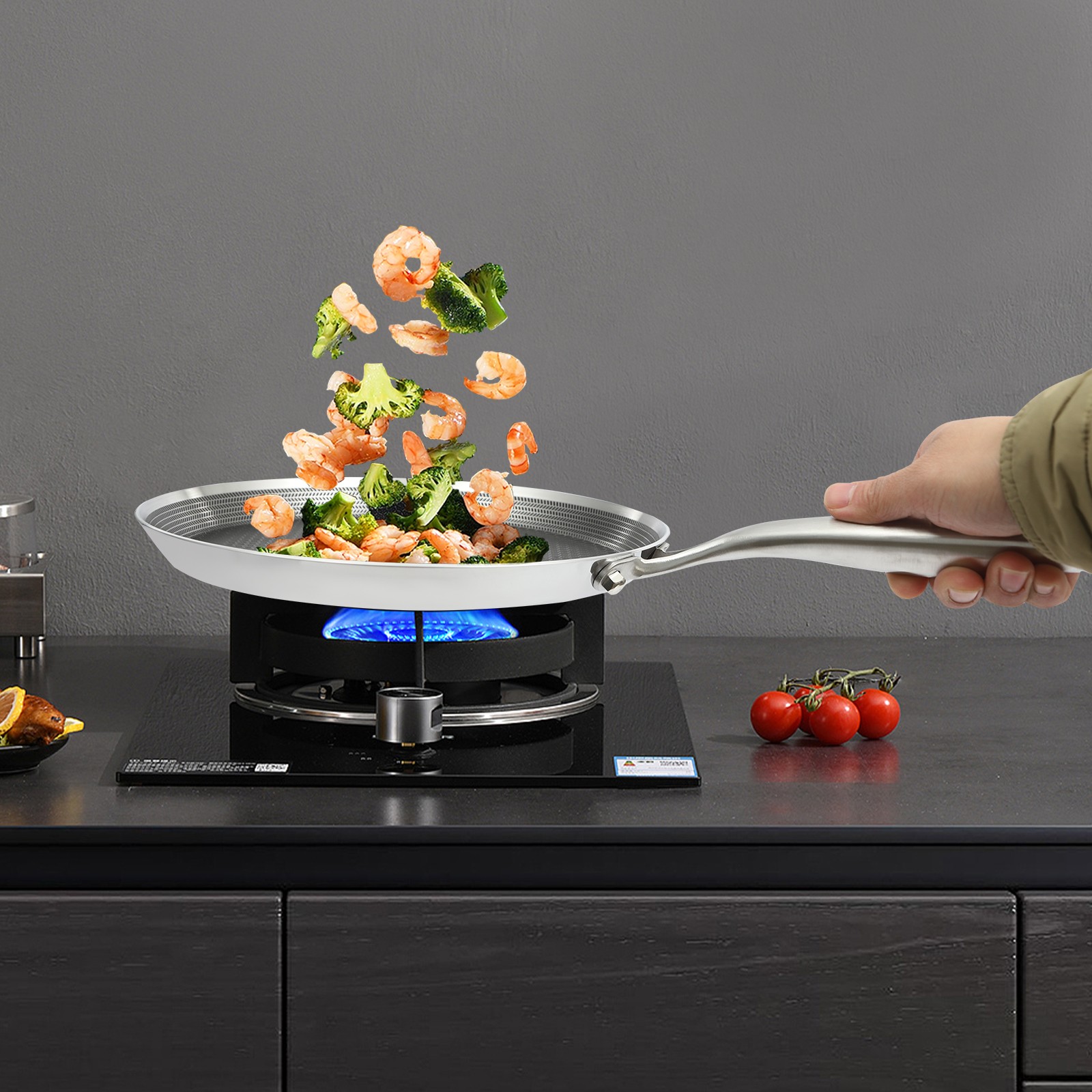 10 Inch Stainless Steel Crepe Pan Non Stick Flat Skillet Pancake Pan Cooking Pan