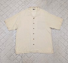 Tommy Bahama Shirt Mens XL Beige Camp Silk Embroidered Cigar Club Pinup Girl