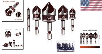 5PCS Countersink Drill Bit Set,82 Degree HSS Counter Sink Drill Bit for Wood,Met