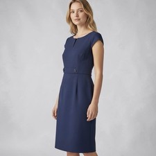 Talbots Blue Cap Sleeve Sheath Dress Sz 8 Nautical Button Belt Office Career