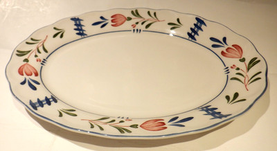 NIKKO 12'' Oval Platter Avandale Pattern w/ Red Folk-Art Flowers &Blue Trim