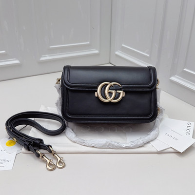 Excellent Gucci GG Logo PM Calfskin Black 2Way Shoulder Bag Crossbody GHW