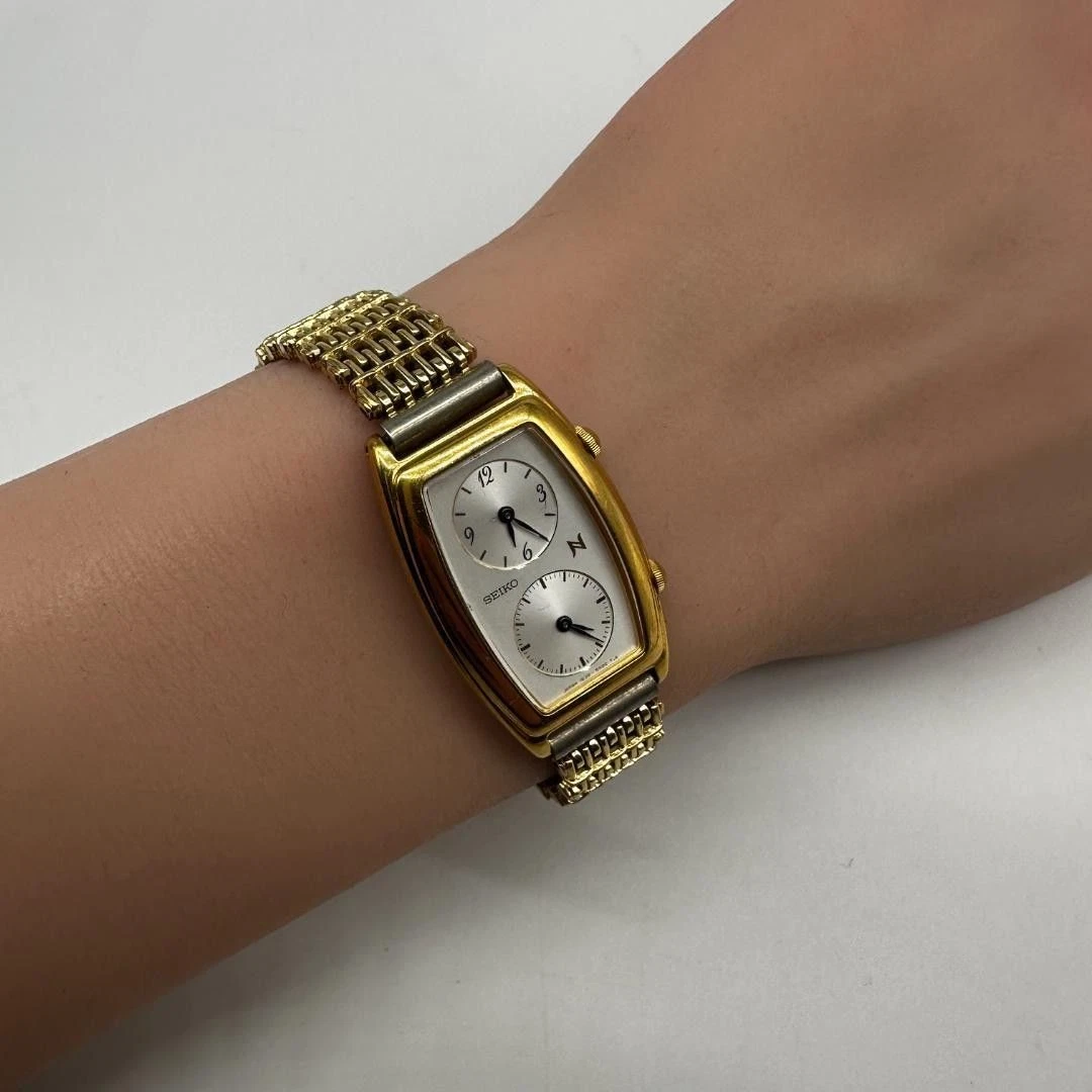 SEIKO Neue Reloj de Cuarzo Doble Cara Doble Tiempo Dorado Funciona con Pilas desde Japón