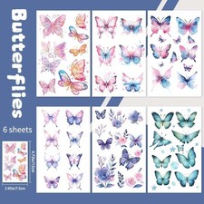 6pcs Glitter Gradient Butterfly Temporary Tattoos   Waterproof and Long-Lasting.