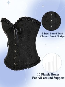 Women Brocade Bustier Overbust & Tutu Skirt Outfits Set Boned Corset Top Lace Up