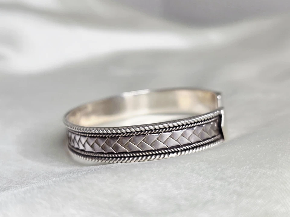 texture 925 silver bracelet adjustable bangle - Image 2 of 4