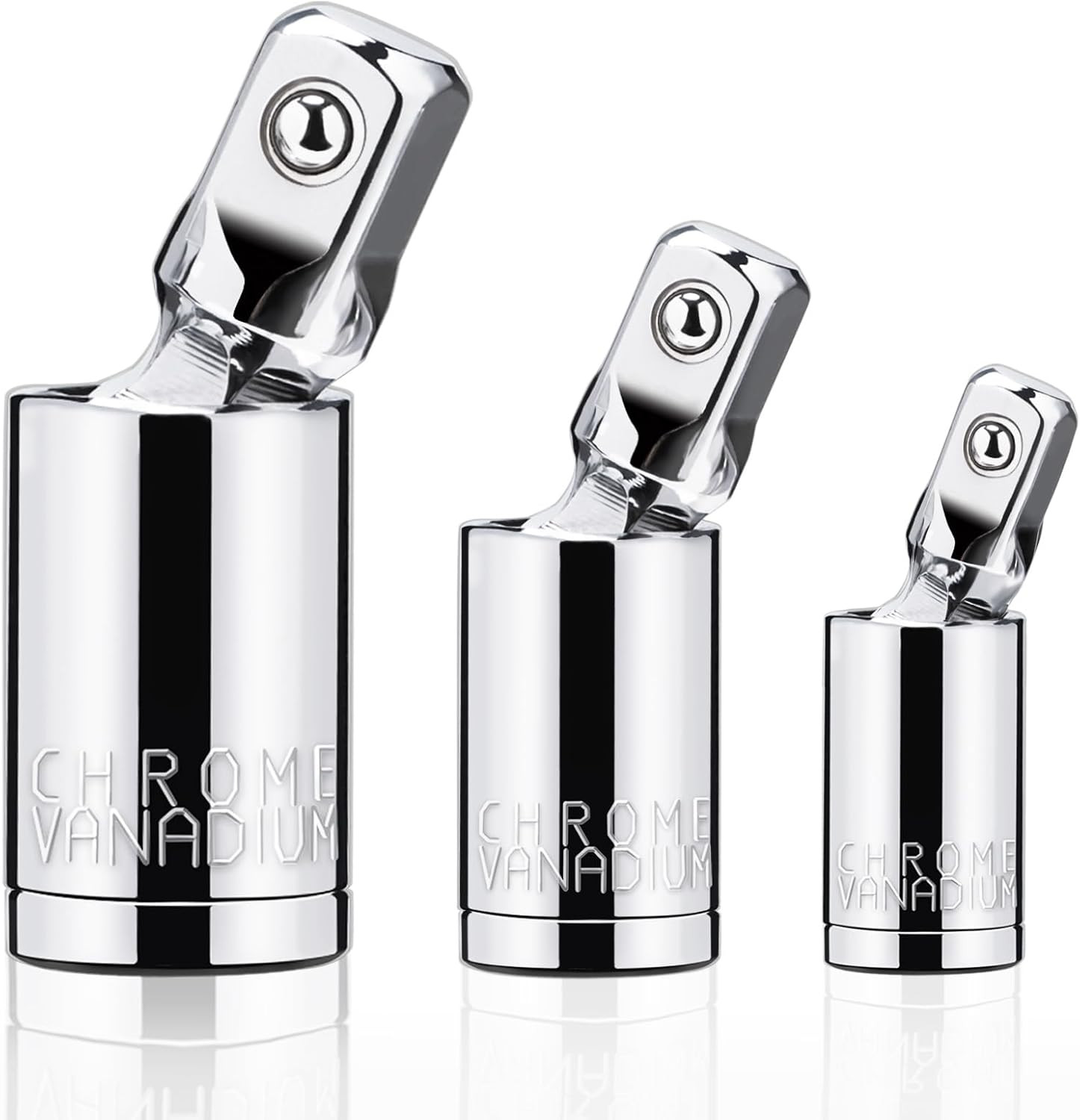 3PCS Universal Joint Socket Set, 1/4” 3/8” 1/2” Drive One Size, Silvery