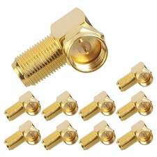 90 Degree Gold-Plated F Type Male to Female Right Angle Coax Connector - 10-P...