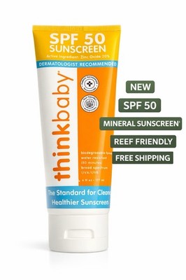 Thinkbaby SPF 50 Sunscreen 6oz Mineral Zinc Oxide Reef Friendly Broad Spectrum