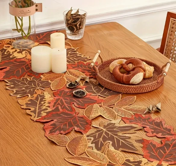 CORREDOR DE MESA - Elegante Corredor de Mesa Hojas de Otoño - Vibrante Diseño de Follaje de Otoño Foto 4 de 4