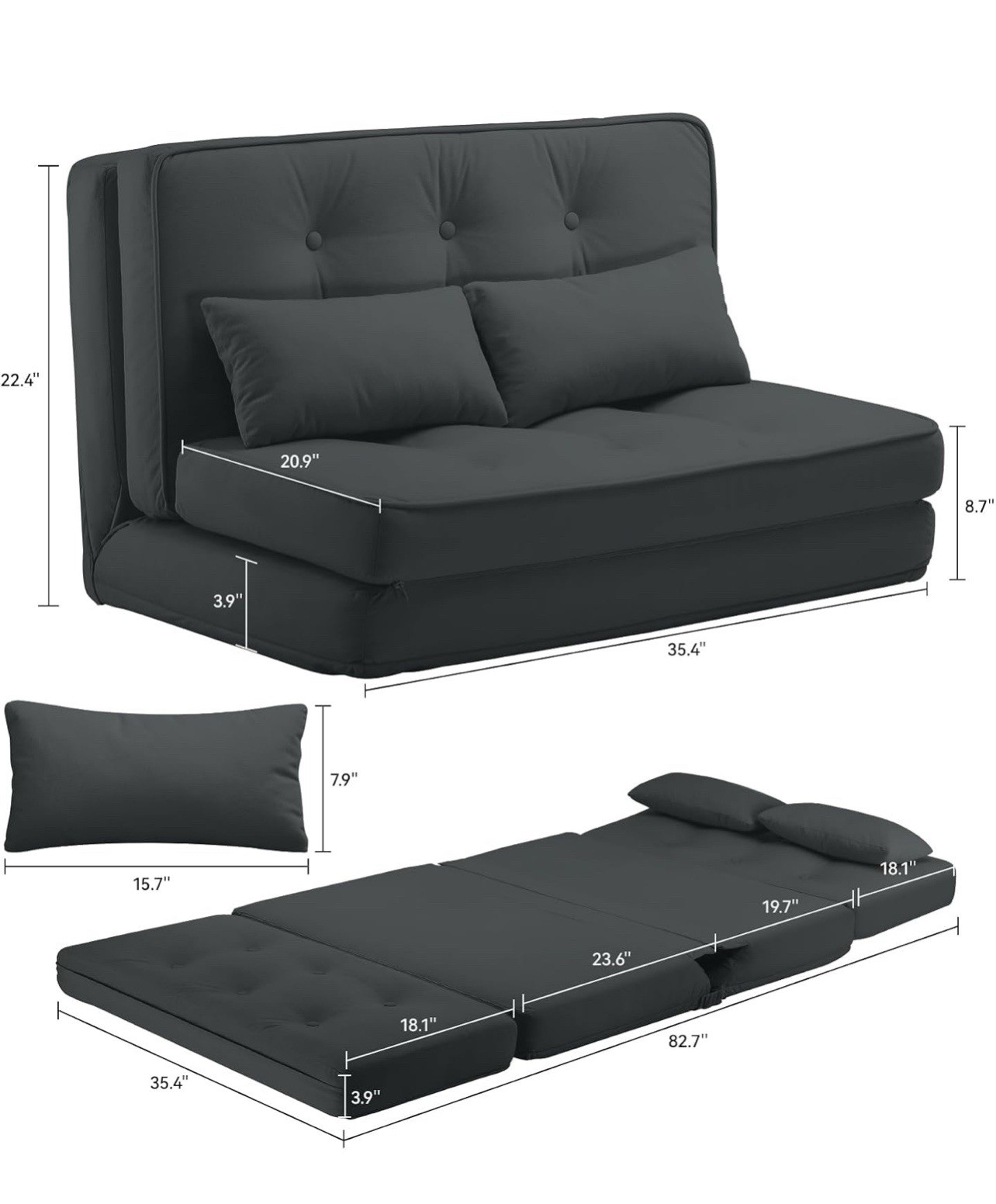 Folding Sofa Bed, Convertible Sleeper Chair with Pillows, Fold Out Chair Bed 