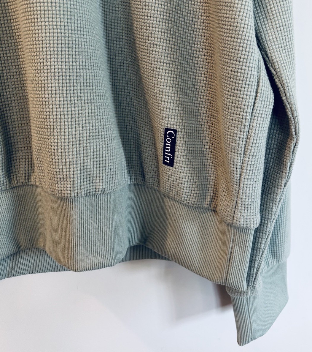 Comfrt Mens Green Waffle Knit Sweatshirt Top Size L Green Lightweight Thermal