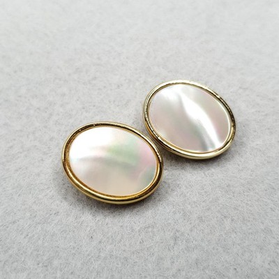 Vintage Whiting Davis Earrings Gold Tone Mother Of Pearl Oval 3/4''