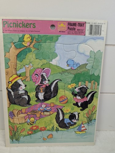 Vintage PICNICKERS Frame Tray Puzzle 90s Kids Skunk Picnic Retro Cartoon School