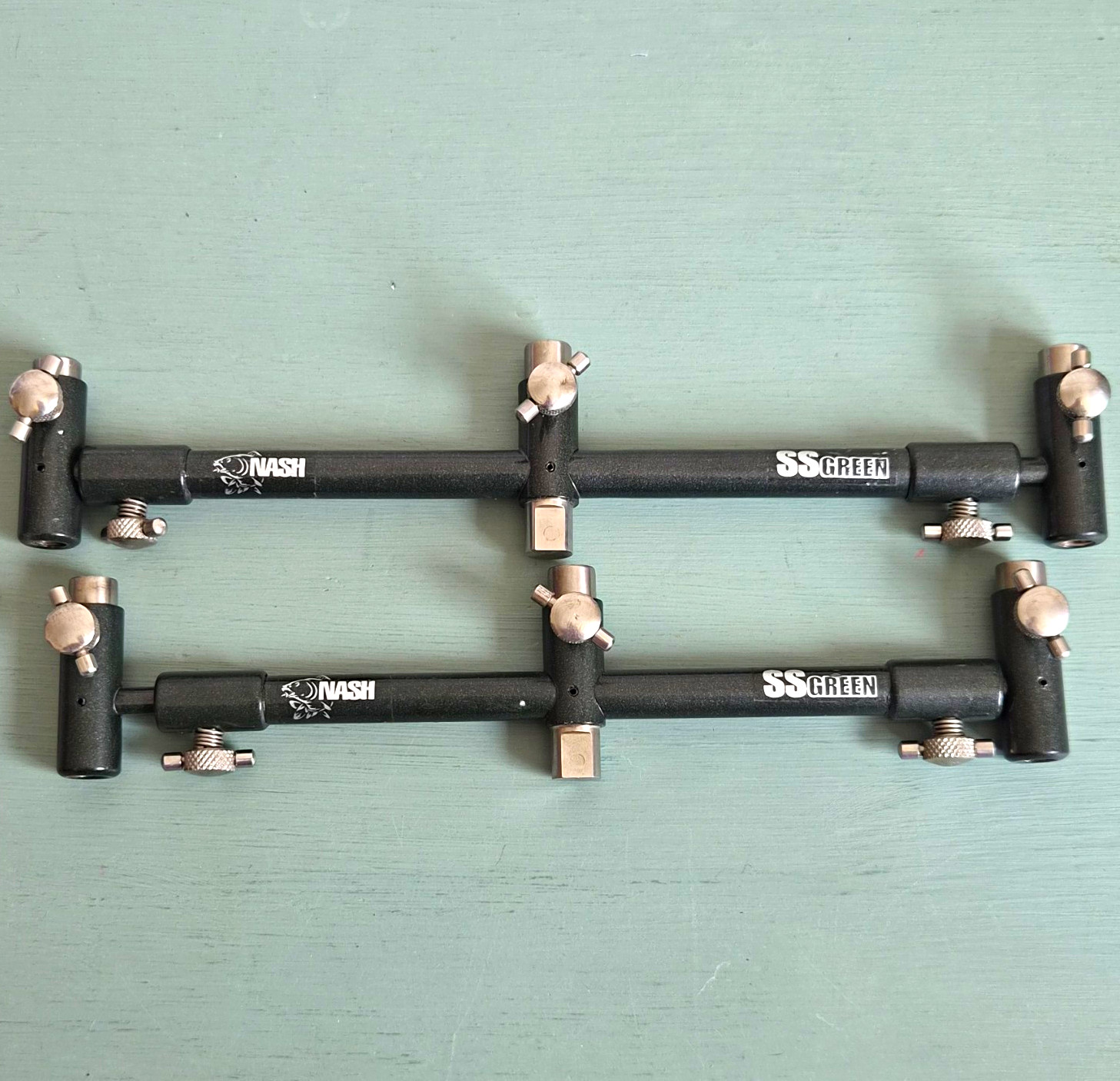 Nash Adjustable SS Green 2 Rod Buzz Bar Pair, Stainless Steel RARE/RETRO item