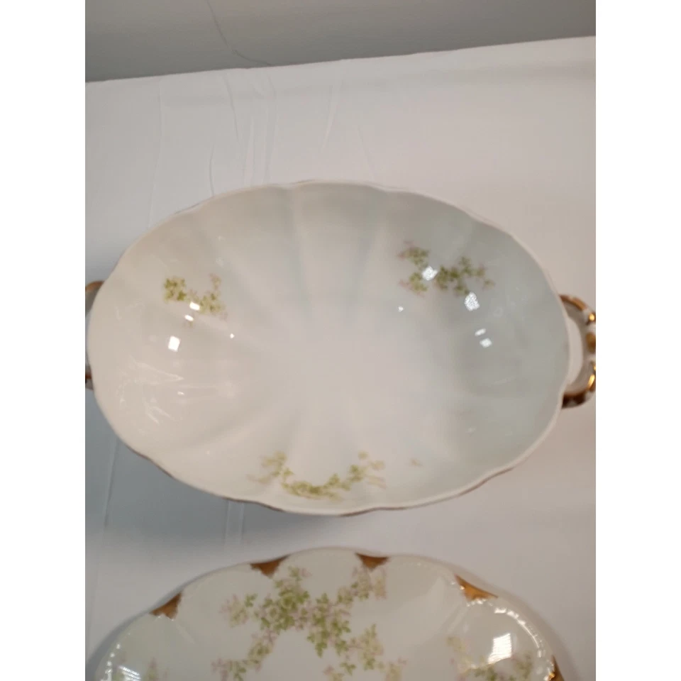 Haviland Limoges Francia Schleiger Patrón Tapa Porcelana Tureen Floral Dorado Foto 3 de 4