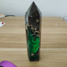 803g RARE Natural blue Volcanic Rock agate obelisk Quartz Crystal Tower Point