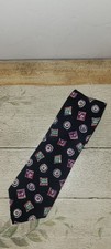 MARIO VALENTINO Men's 100% Silk Necktie Made In Usa Geometric Black Vintage