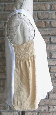 Hem & Thread Sleeveless Top Size Small White & Beige Colorblock Button Back