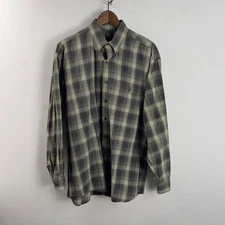 Scott Barber Windowpane Check Shirt Green & Tan L Relaxed Fit Cotton