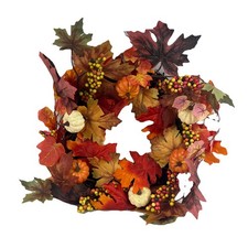18  Artificial Autumn Maple Leaf  Berry Wreath   Fall Harvest Door D cor New