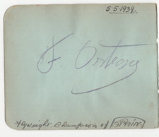 Fortunato Ortega Signed Album Page 1939 / Autographed  Spanish Boxing Champ