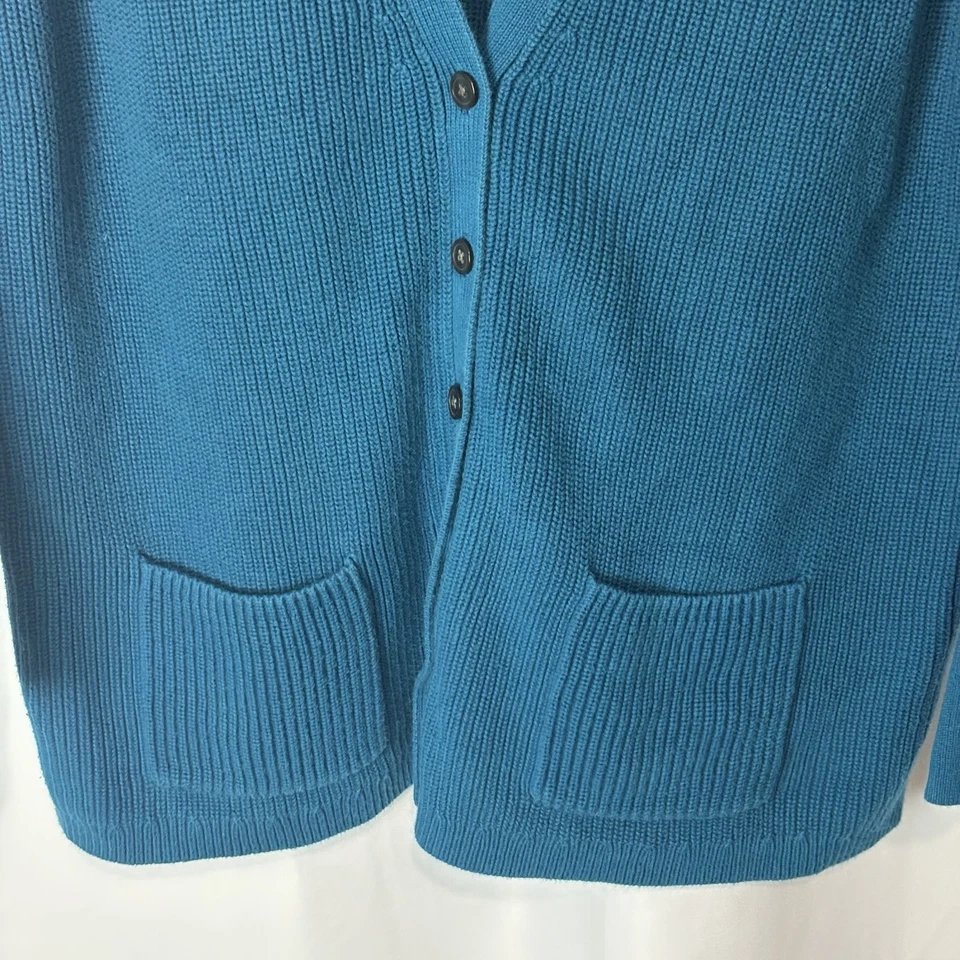 Lands End Women’s 1X Chunky Knit Cardigan Sweater Teal Blue Button Grandma Cozy - Image 2 of 4