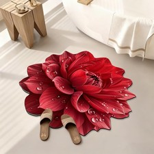 Red Floral Bath Mat Flower Bathroom Rug Non Slip Absorbent 31.5x31.5 Inch