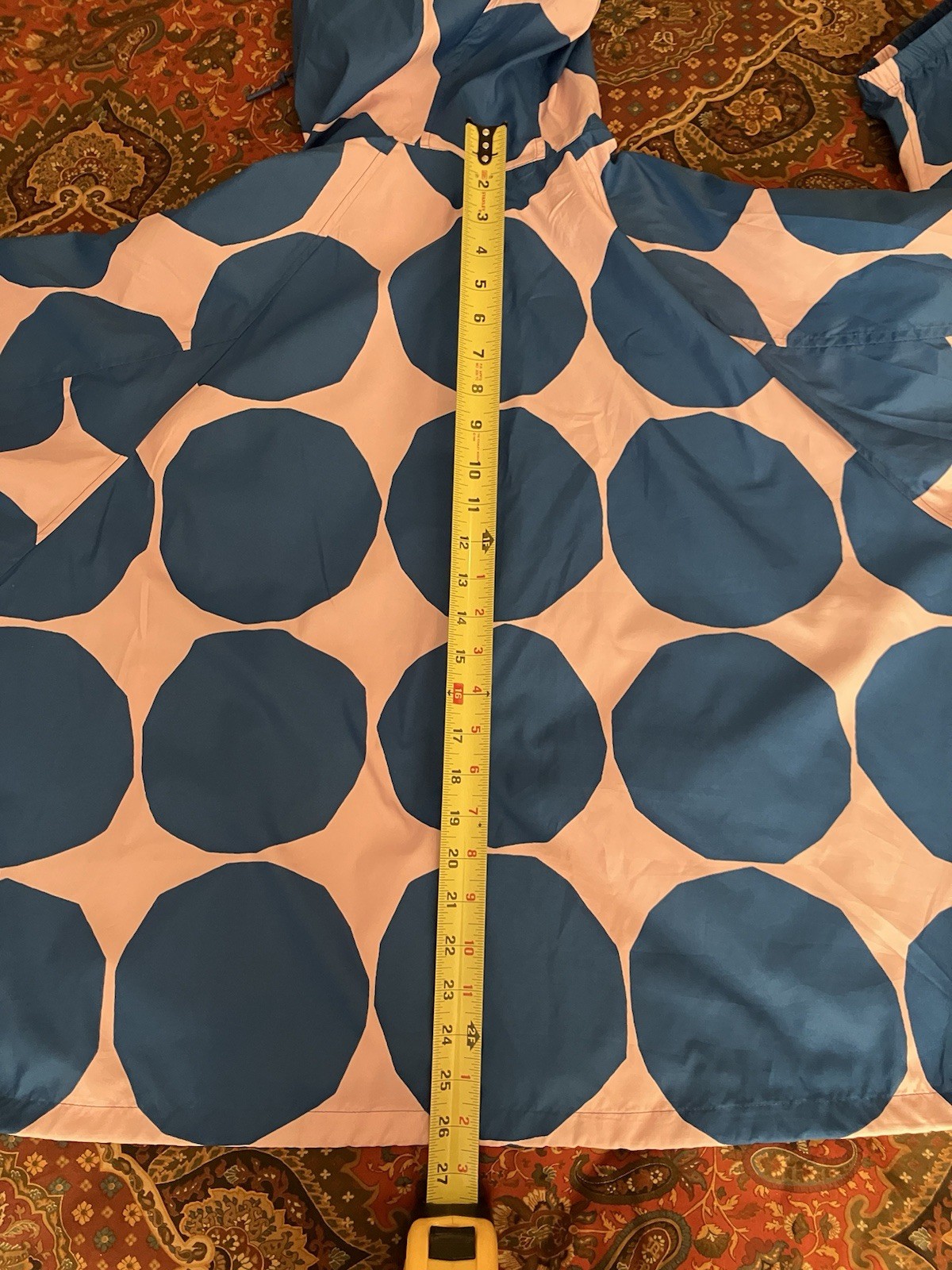 Marimekko Uniqlo Large Dot Jacket Wind Breaker Blue Pink Hood Zip Front XL thumbnail 16