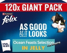 Felix As Good As It Looks Ocean Feasts Wet Cat Food 120x85g Jelly Pouches UK 4.51 per kilo