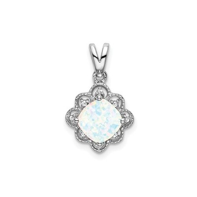 14k Weißgold Opal Anhänger Halskette Floral Filigran Vintage Diamant Akzent Fein
