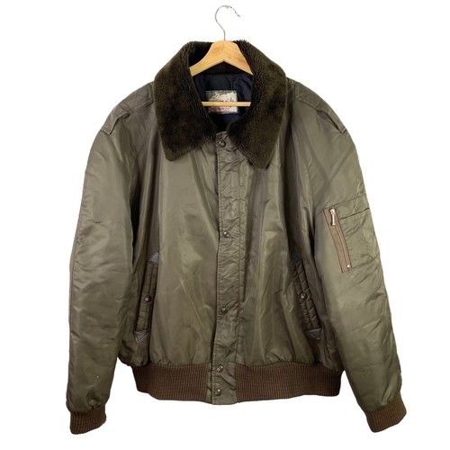 VTG 80s Golden Bay Sportswear Quilted Aviation Satin Jacket Shearling Brown 2XL