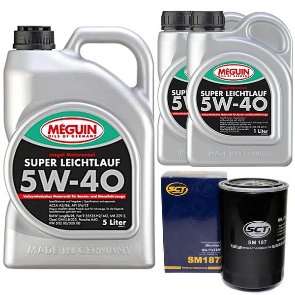 MotoröL Set 5W-40 Vollsynth Meguin 7 Liter + ÖLfilter FüR Citroen XM Peugeot 3.0-image